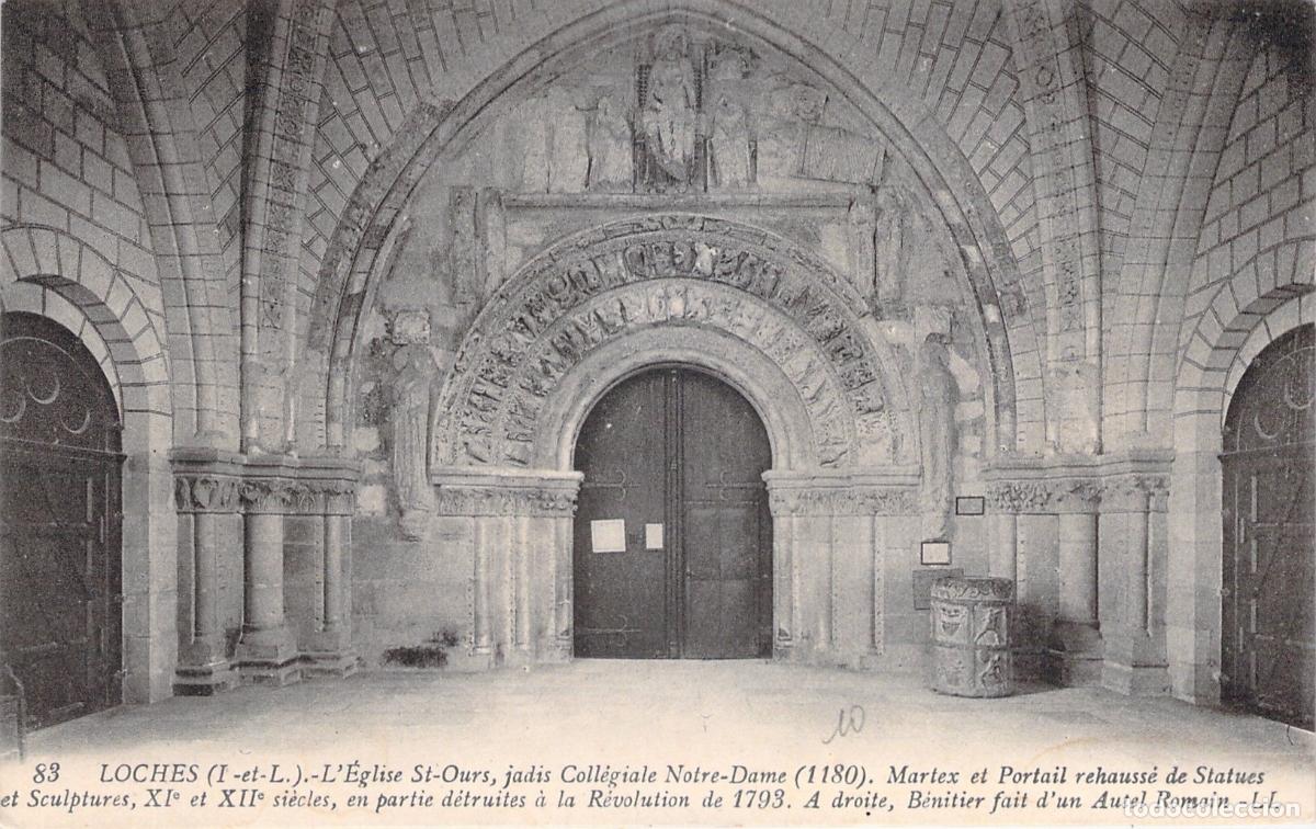 Postkarten: Postal de la Iglesia Saint-Ours y P&oacute;rtico Rom&aacute;nico en Loches
