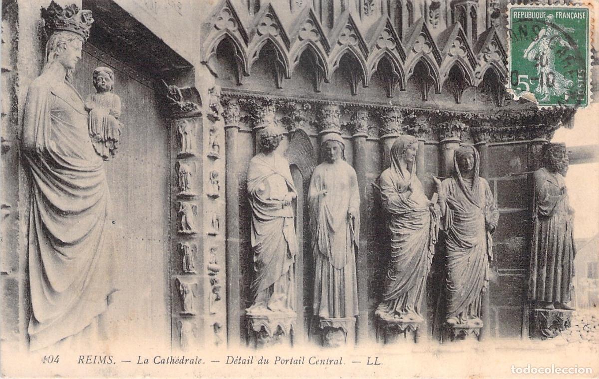 Postales: Postal de Reims, Detalle del Portal Central de la Catedral
