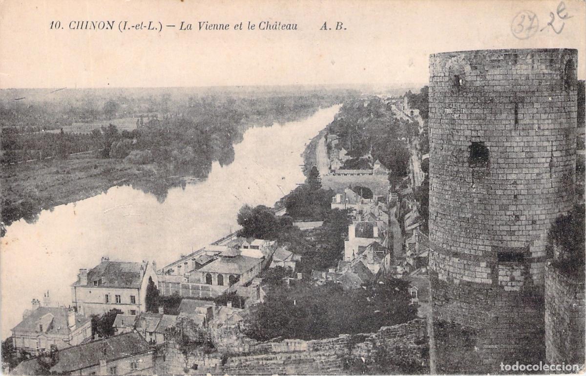 Postales: Postal de Chinon, Vista del R&iacute;o Vienne y el Castillo, Francia