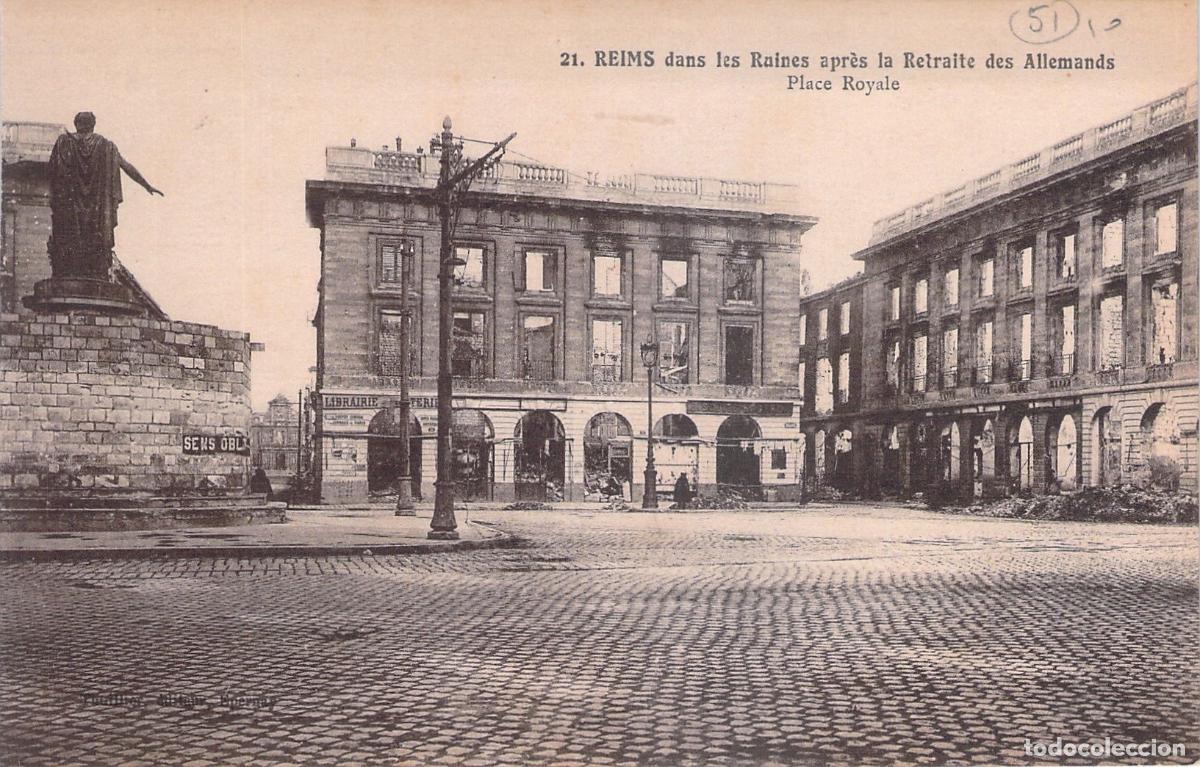 Postales: Postal Reims Plaza Real en Ruinas, Guerra Mundial