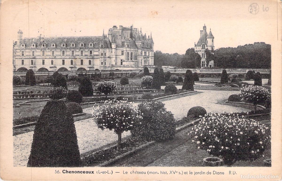Postkarten: Tarjeta Postal Castillo de Chenonceaux y Jard&iacute;n de Diana Francia