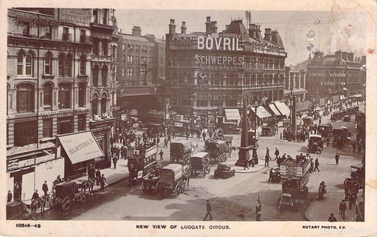 Postcards: Postal de Ludgate Circus en Londres con Animado Tr&aacute;fico
