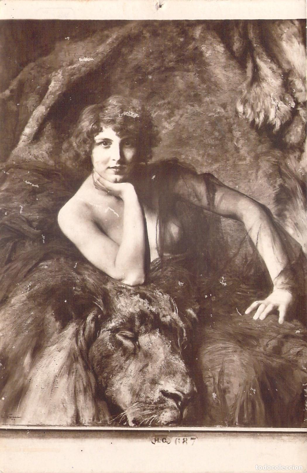 Postcards: Postal de Arte La Lionne de &Eacute;mile Friant Salon de Paris