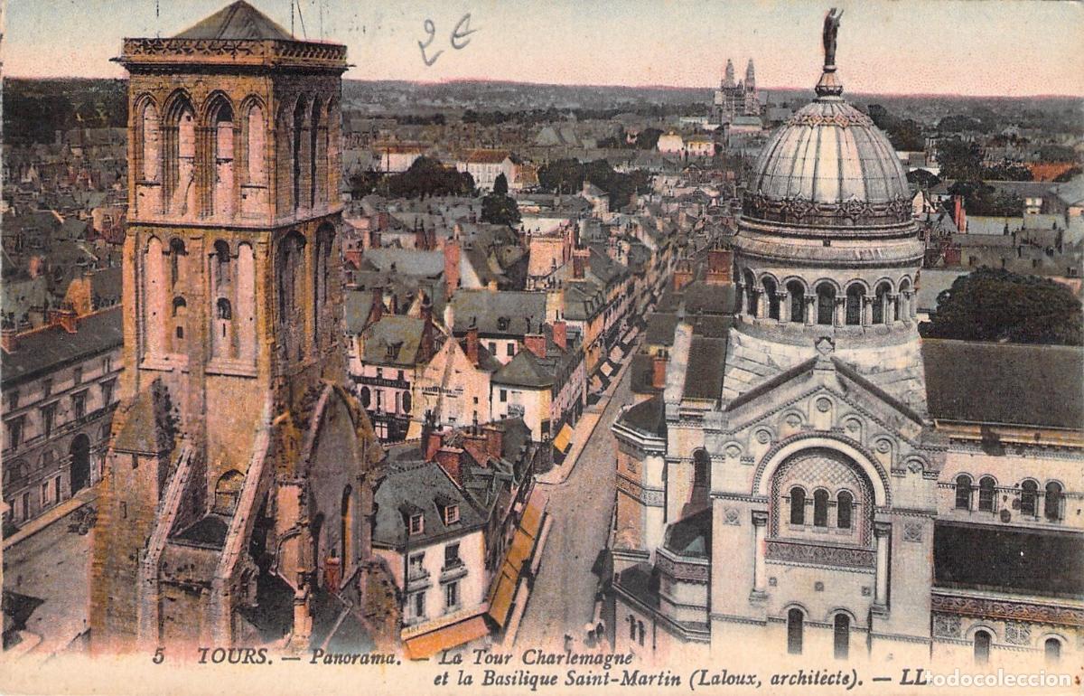 Postales: Postal de Tours Panorama de la Torre Carlomagno y Bas&iacute;lica de San Mart&iacute;n