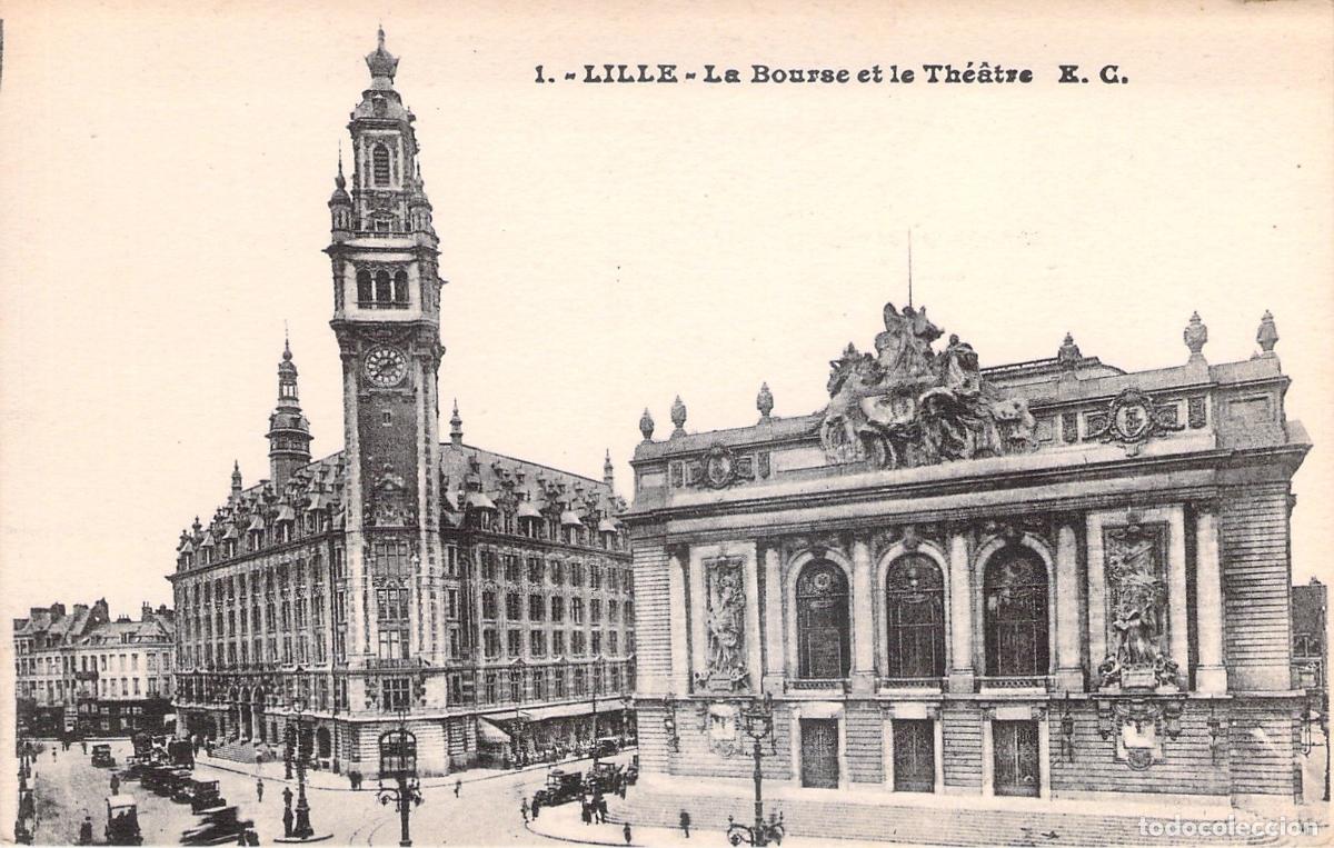 Postcards: Postal de Lille, Francia: La Bolsa y el Teatro