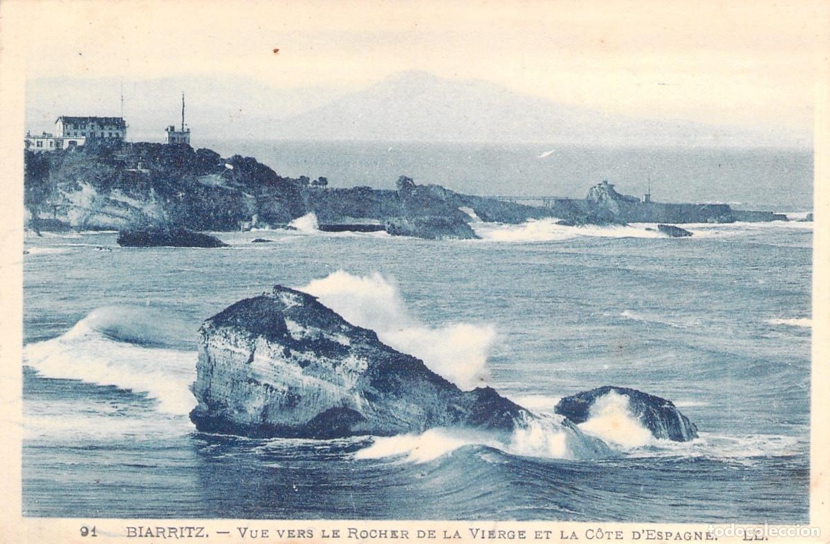 Postcards: Postal de Biarritz: Vista del Rocher de la Vierge y Costa de Espa&ntilde;a
