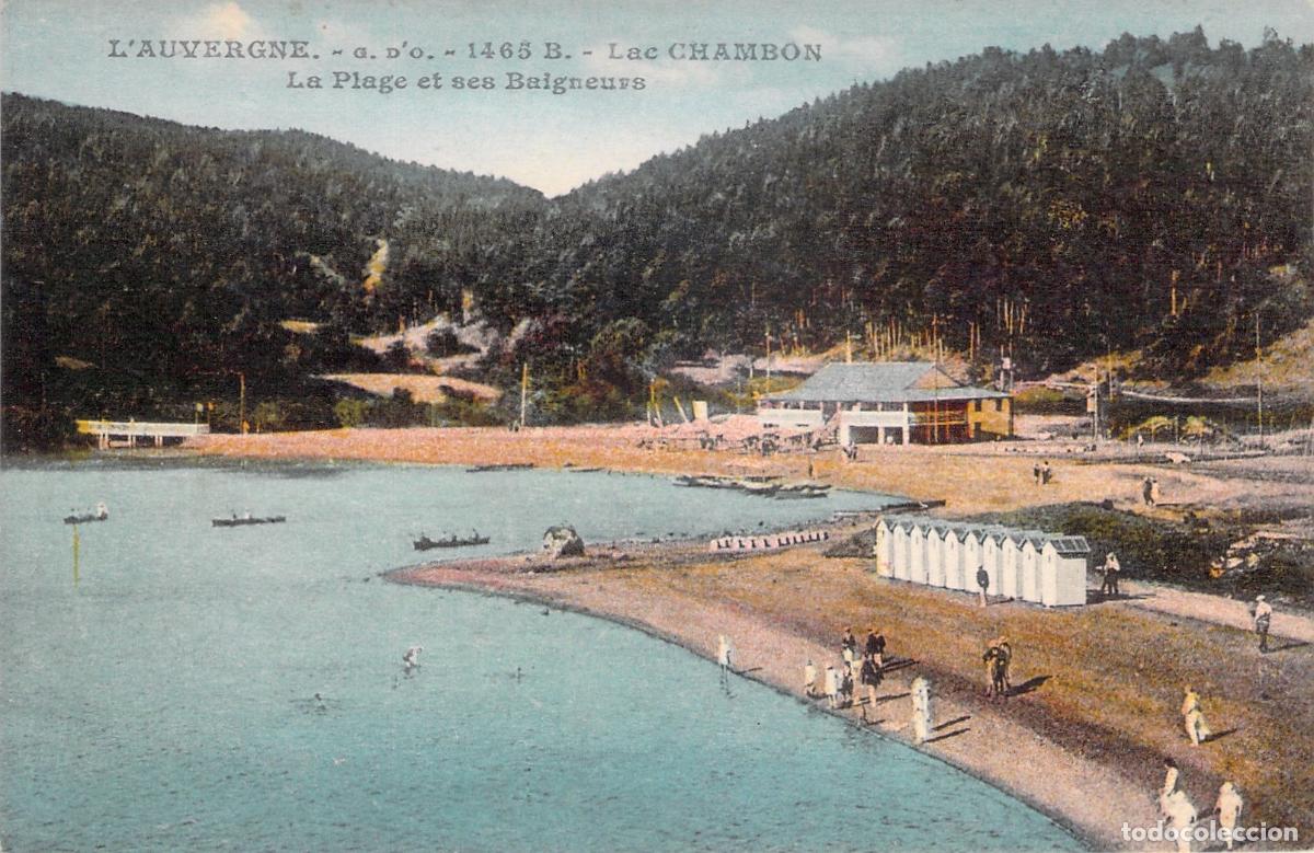 Postcards: Postal de la Playa y Ba&ntilde;istas en el Lago Chambon, Auvernia