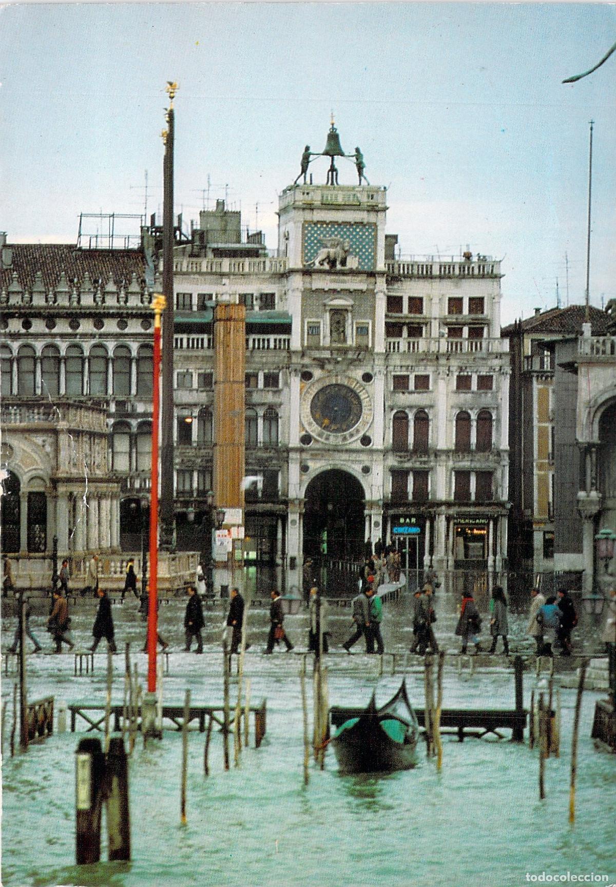Postales: Postal de la Torre dell'Orologio en Venecia con Acqua Alta