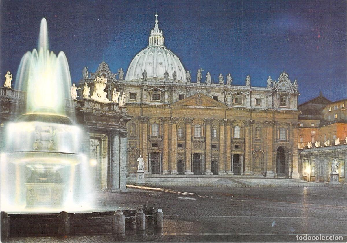 Postales: Postal de la Plaza de San Pedro y Bas&iacute;lica en Roma por la Noche