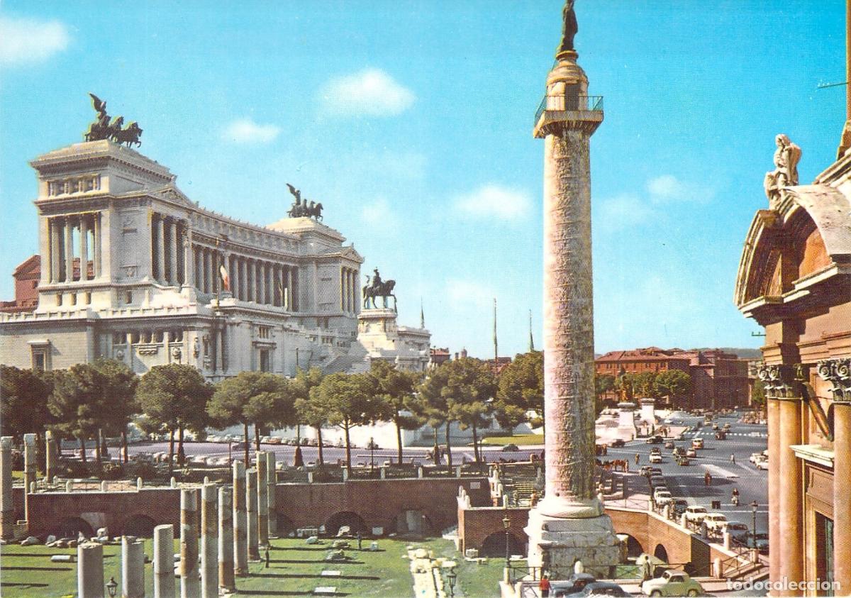 Postales: Postal de Roma Altare della Patria y Columna de Trajano Italia