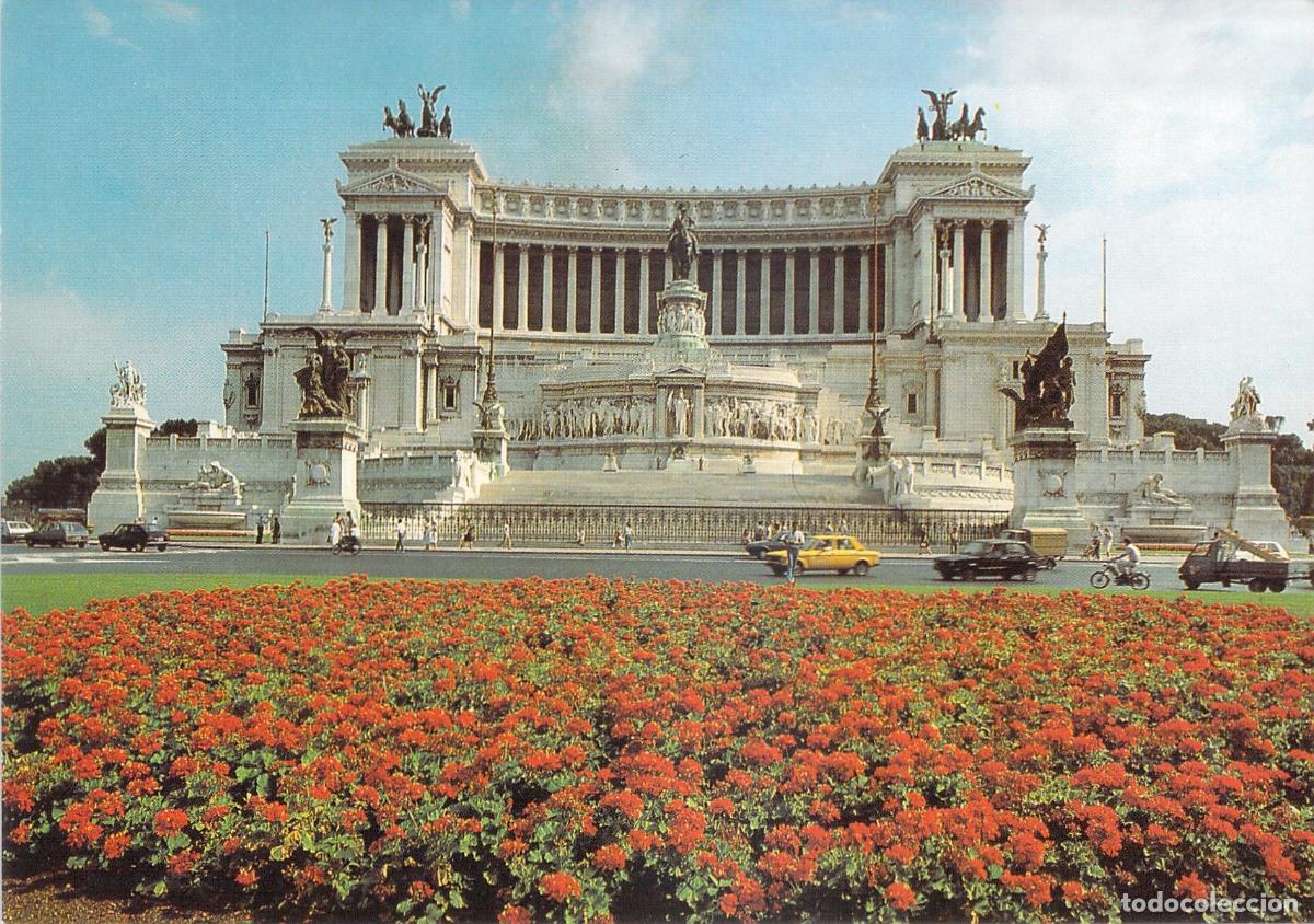 Postales: Postal de Roma - Monumento Altare della Patria con Flores