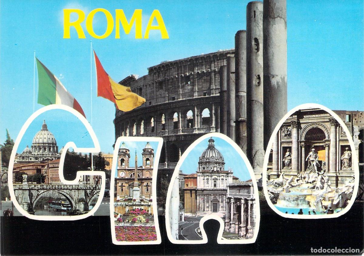 Postales: Postal de Roma Italia con Dise&ntilde;o de Collage Ciao y Coliseo