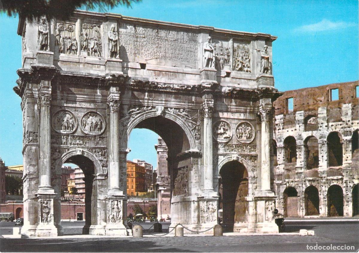 Postales: Postal Arco de Constantino y Coliseo en Roma, Italia