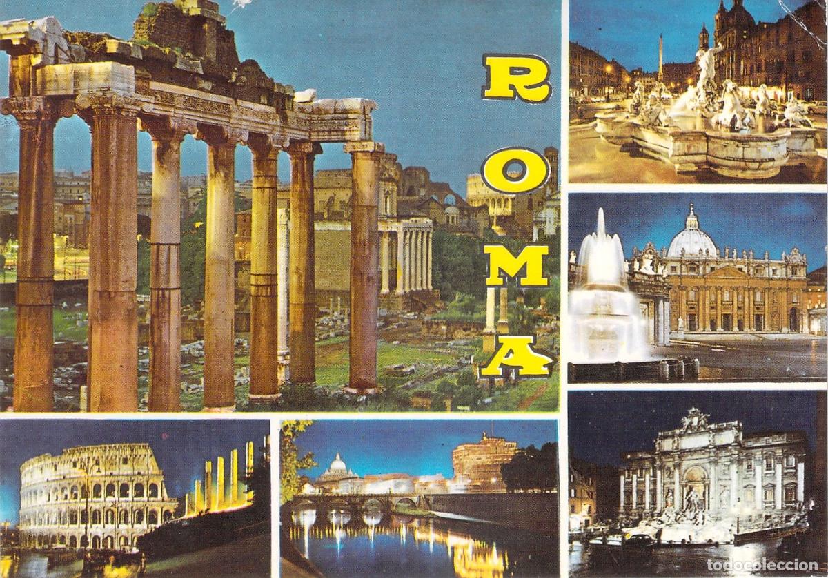 Postales: Postal Multivista de Roma con Monumentos Iluminados