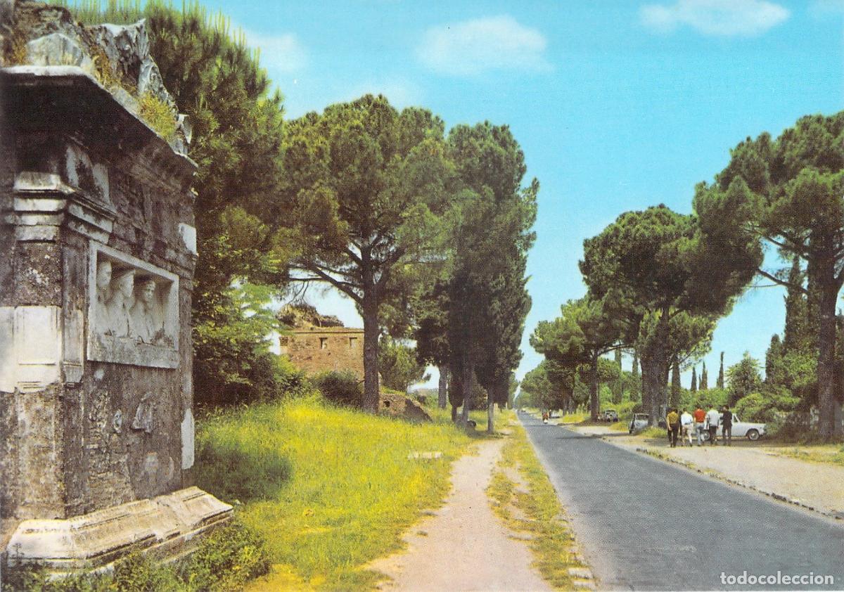 Postales: Postal de la V&iacute;a Appia Antica en Roma con Monumento y Pinos