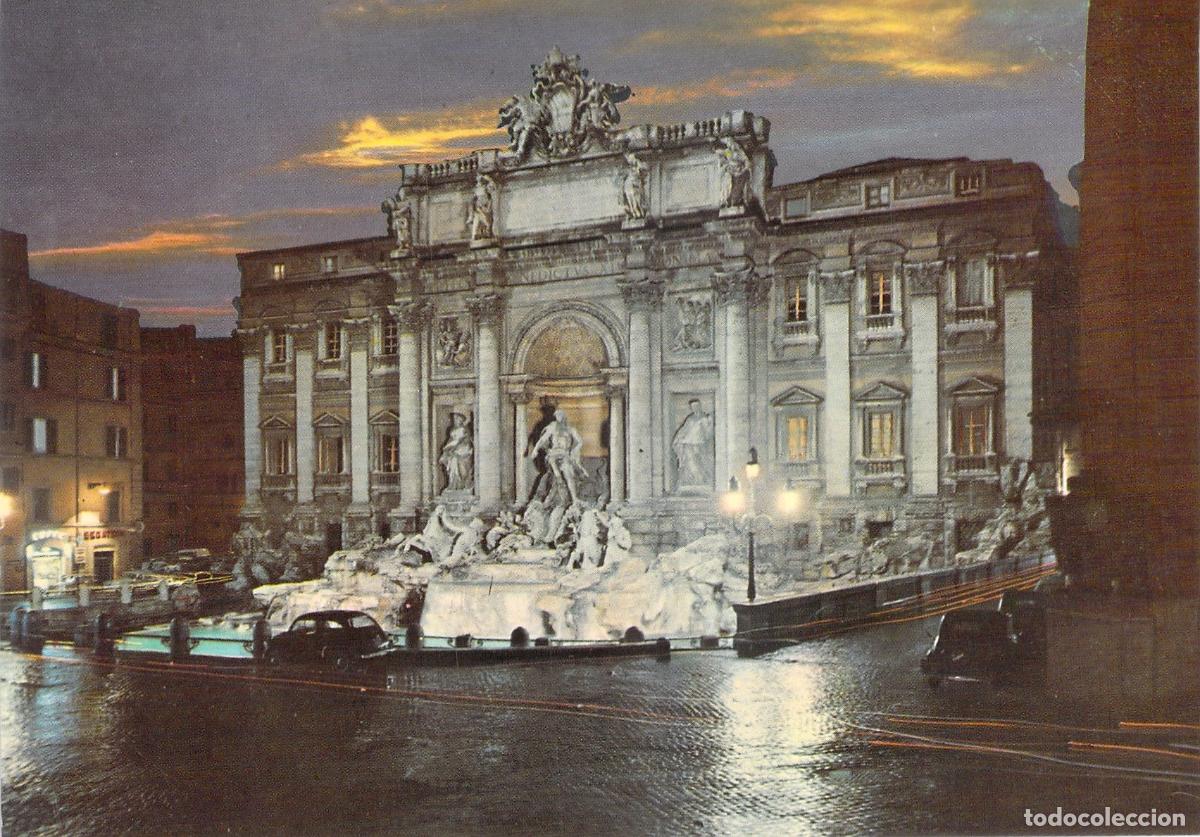 Postales: Postal de la Fontana di Trevi en Roma de Noche, Italia