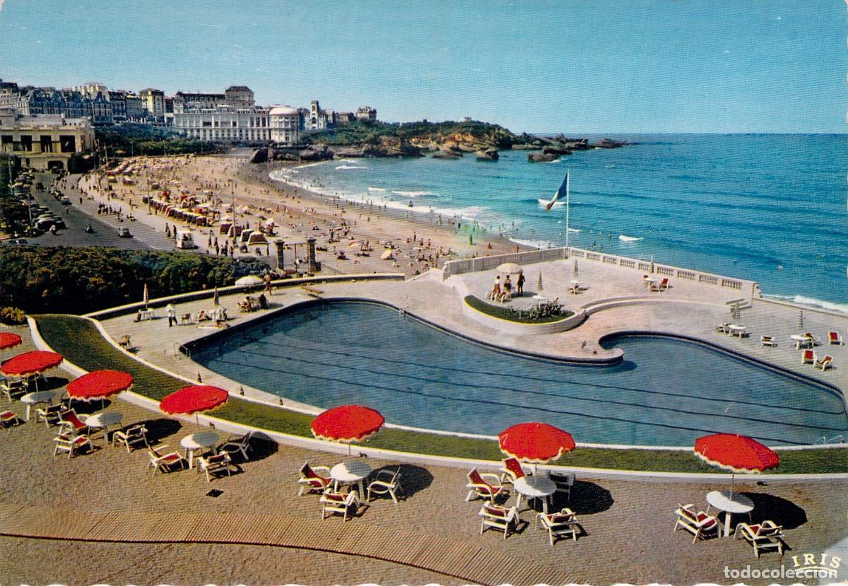Postales: Postal Biarritz La Grande Plage y Piscina del H&ocirc;tel du Palais