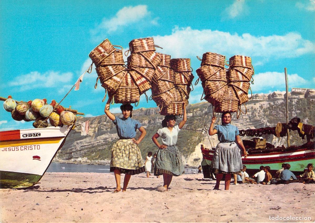 Postales: Postal de Nazar&eacute; Portugal Mujeres con Trajes T&iacute;picos y Cestas