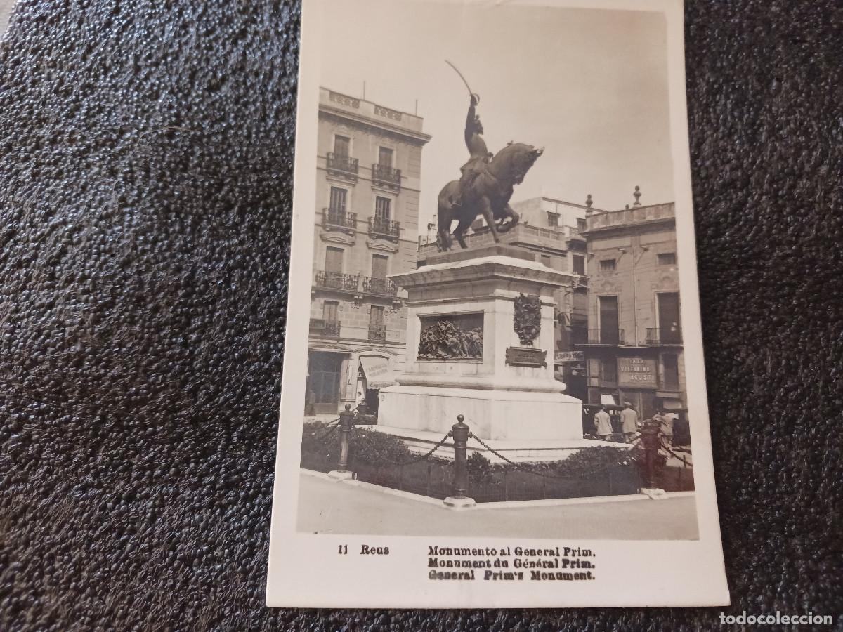 Postales: 11 REUS, TARRAGONA, MONUMENTO AL GENERAL PRIM, farmacia miranda, escrita
