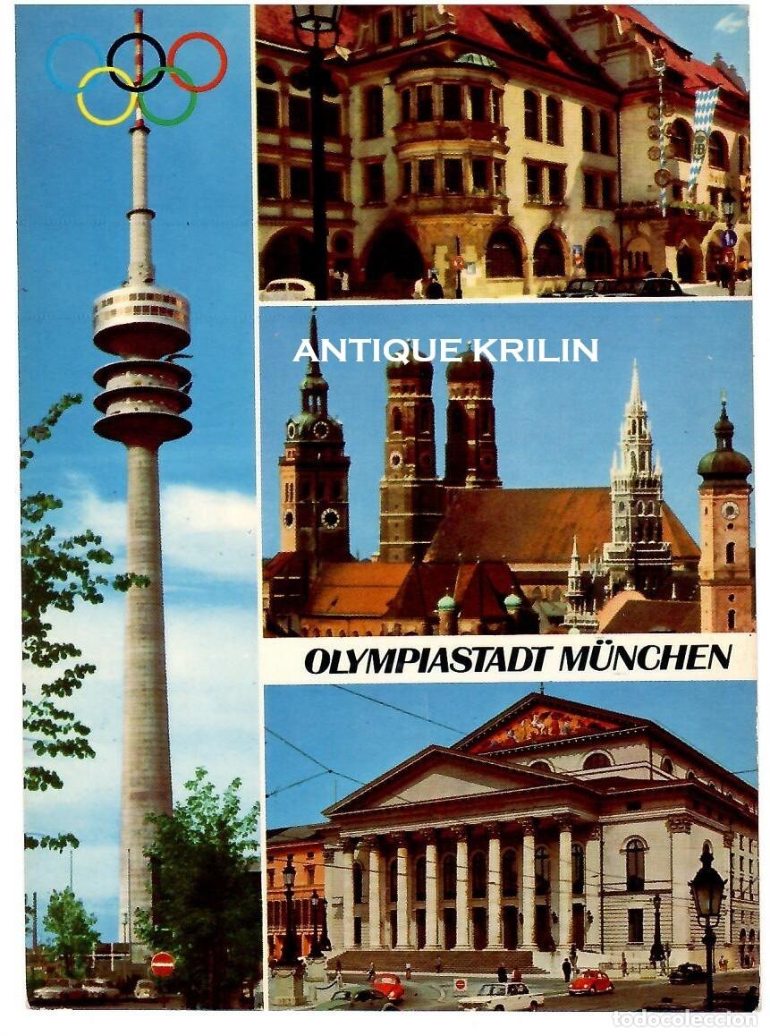 Postales: ALEMANIA / M&Uuml;NCHEN / OLYMPITURM 290 MTS. / NATIONALTHEATER / SIN FRANQUEAR