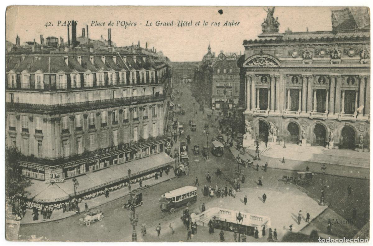 Postales: Op&eacute;ra, Place & Grand H&ocirc;tel & rue Auber_L'Abeille. 42 / Teatros Francia