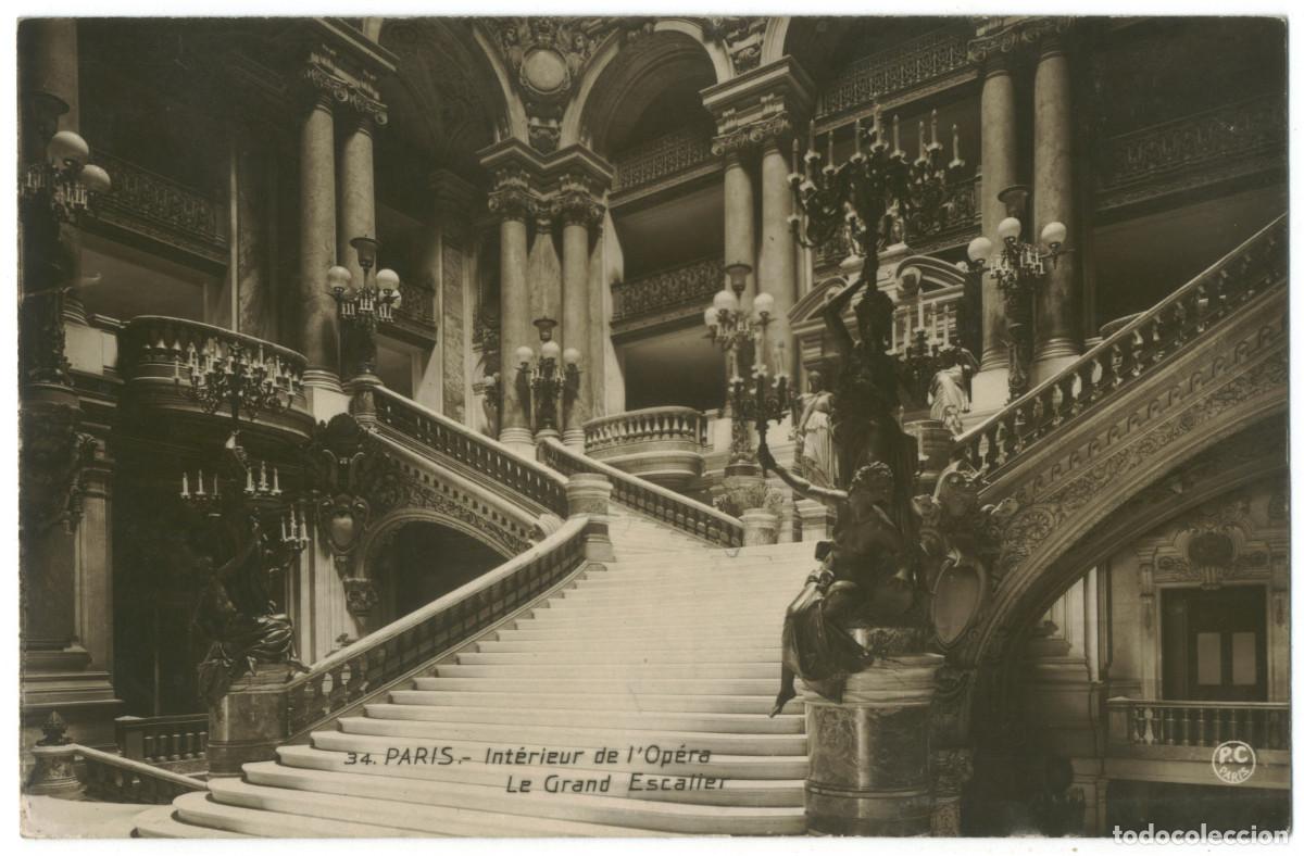 Postales: Op&eacute;ra, Grand Escalier (PARIS)_PC. 34 / Teatros Francia