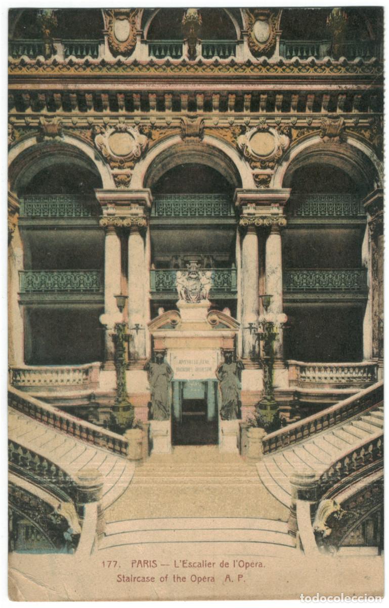 Postales: Op&eacute;ra, Escalier (PARIS)_A. Papeghin. 177 / Teatros Francia