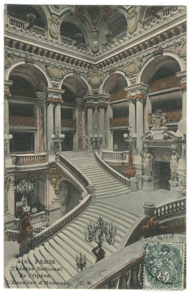 Postales: Op&eacute;ra, Escalier d'Joneur (PARIS)_C. M. 410 / Teatros Francia