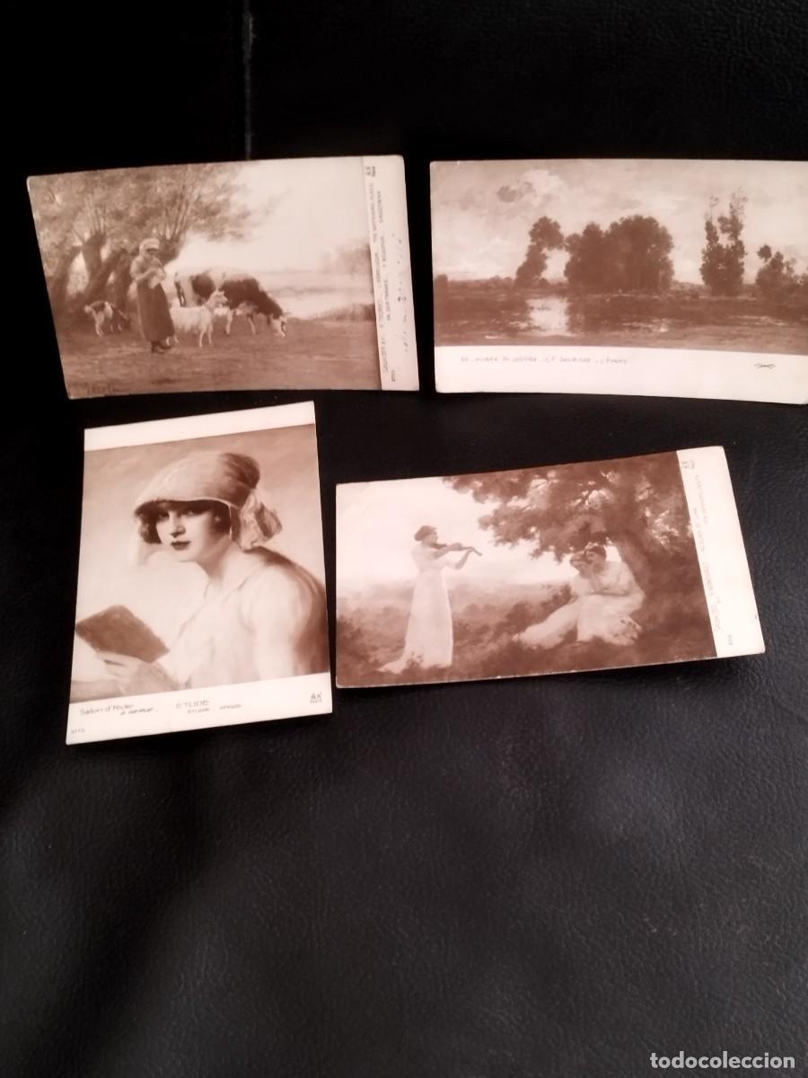 Postales: 4 antiguas tarjetas postales escenas en tonos sepia, retratos de mujeres, paisajes. Fechadas 1919.
