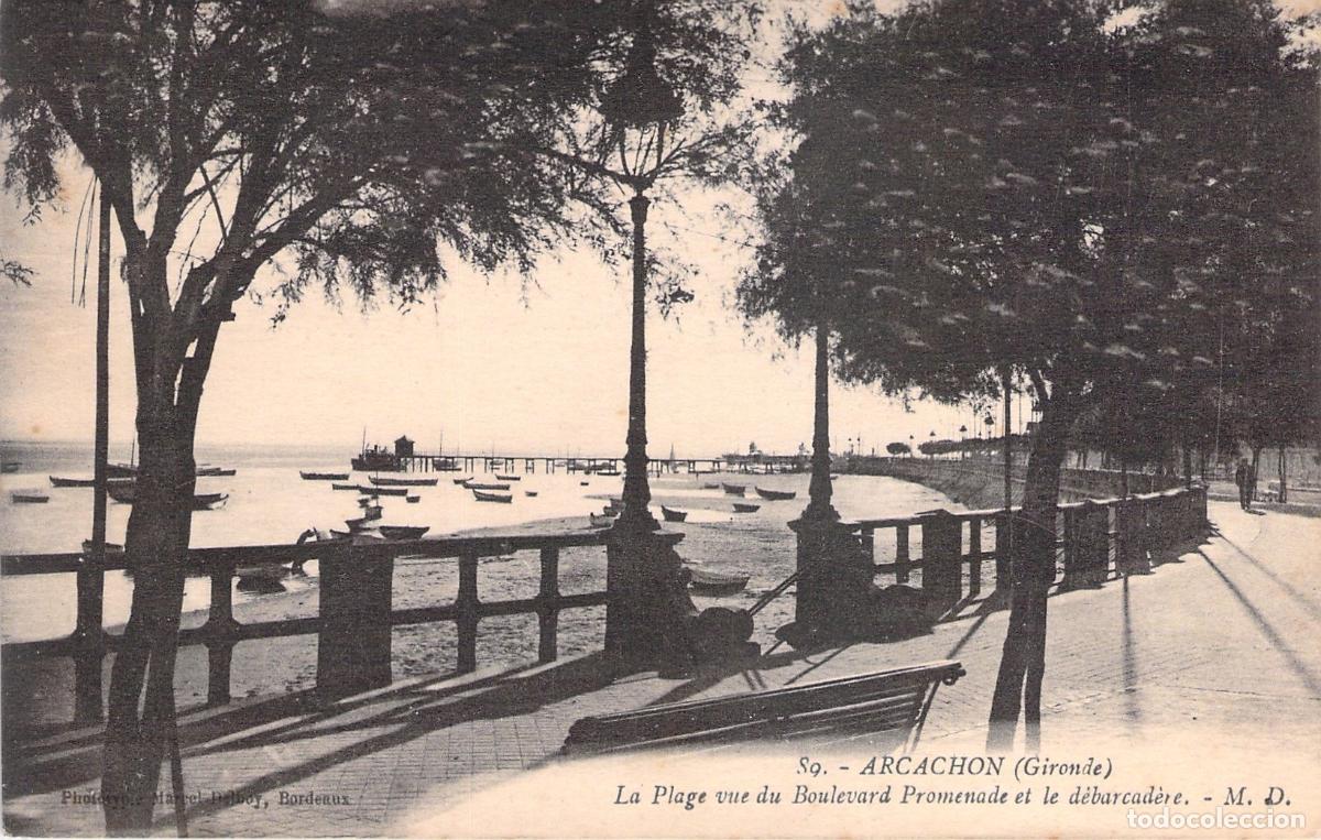Postales: Postal de Arcachon Francia Vista de la Playa y el Paseo Mar&iacute;timo