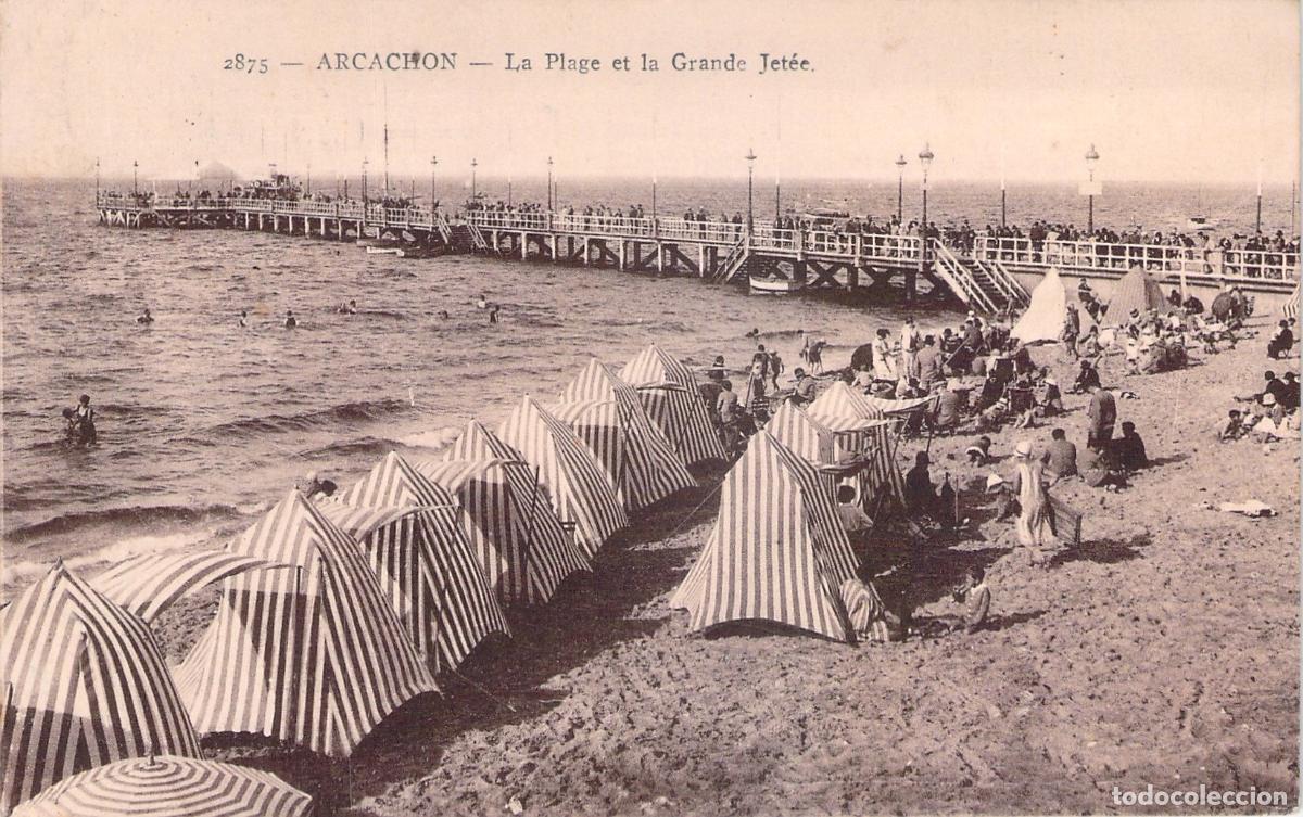 Postales: Postal de Arcachon Francia La Playa y el Gran Muelle