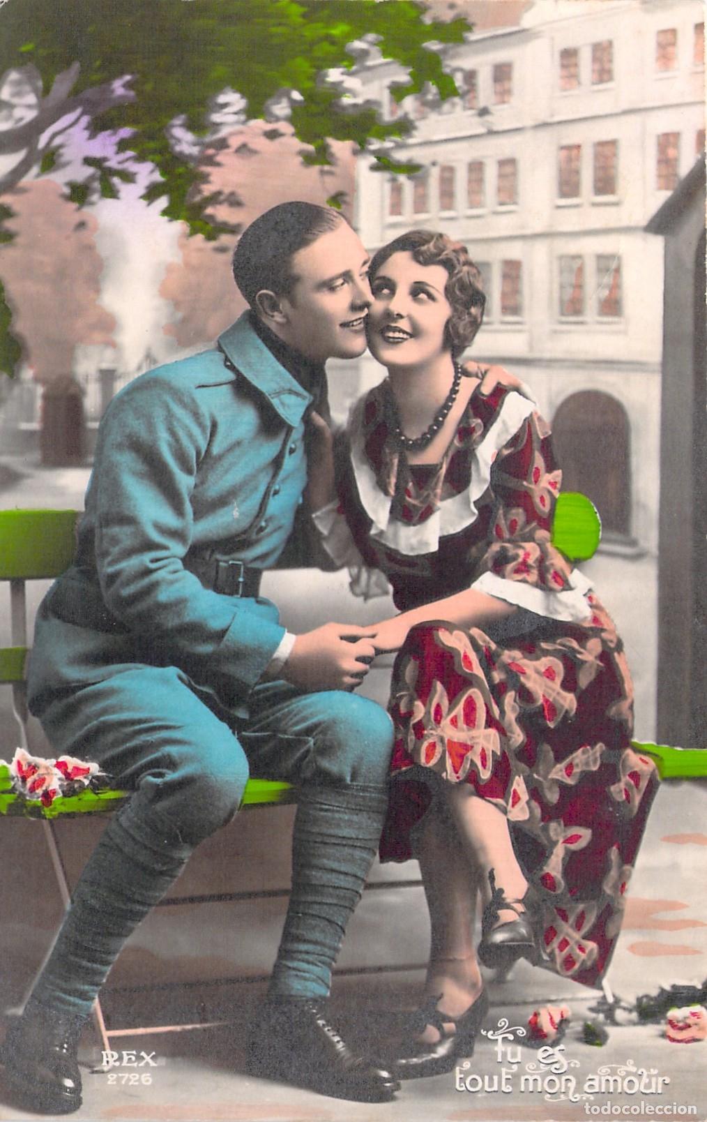 Postales: Postal Francesa de Pareja Rom&aacute;ntica con Soldado