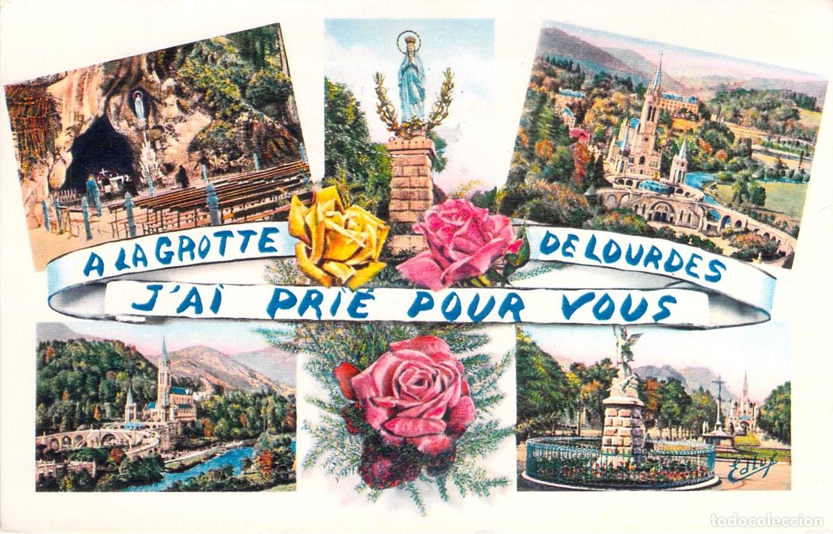 Postales: Postal de la Gruta y Bas&iacute;lica de Lourdes Francia