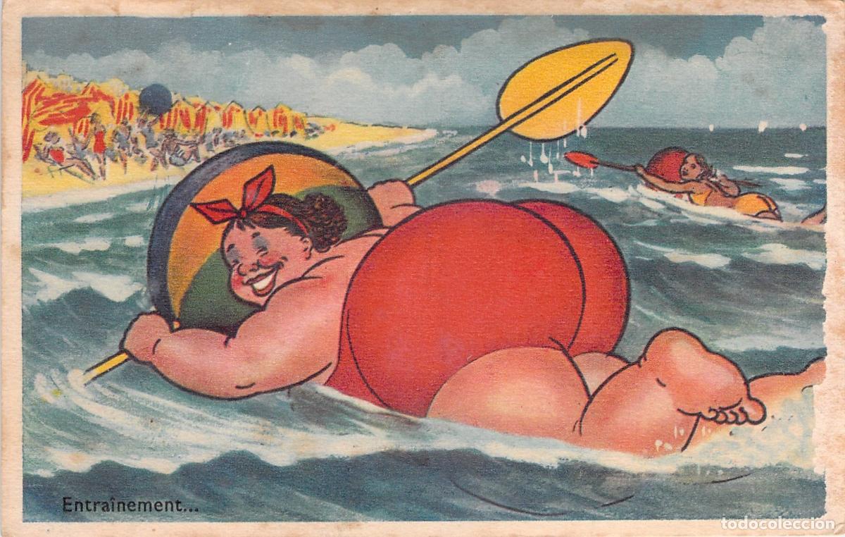 Postales: Postal Ilustrada de Humor Playa Entrenamiento Ba&ntilde;ista