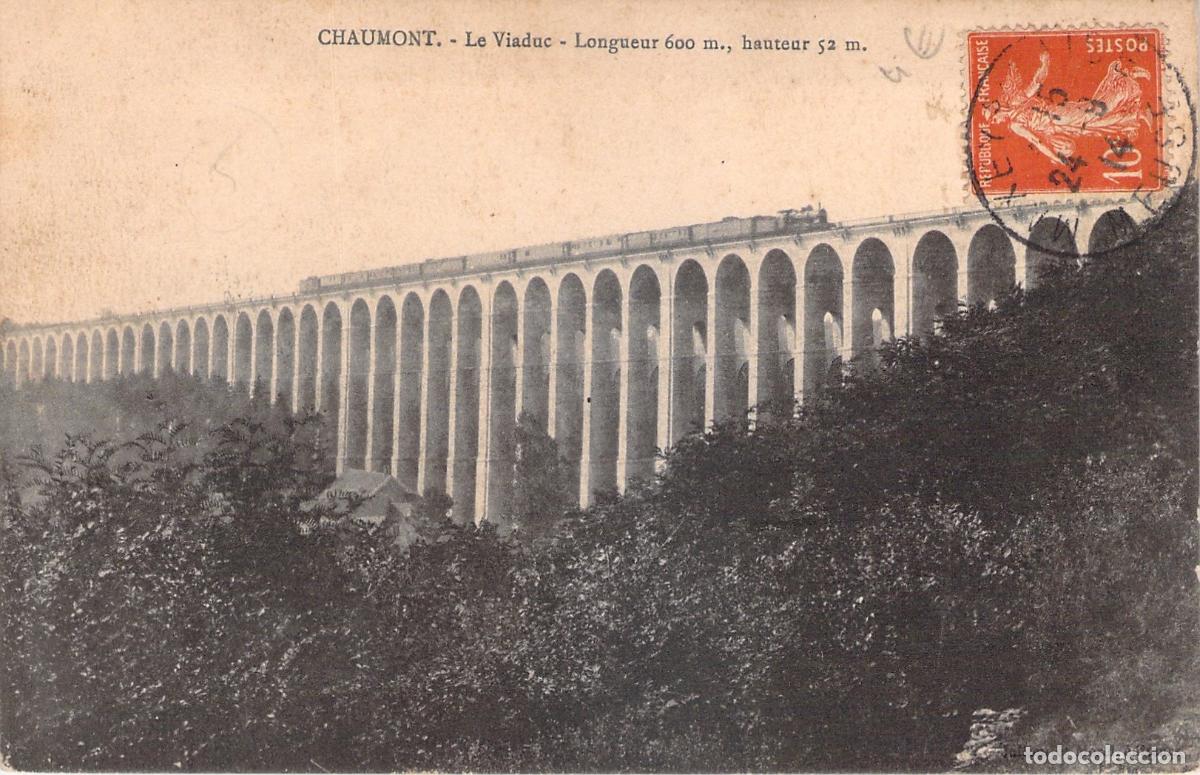 Postales: Postal del Viaducto de Chaumont en Francia con Tren