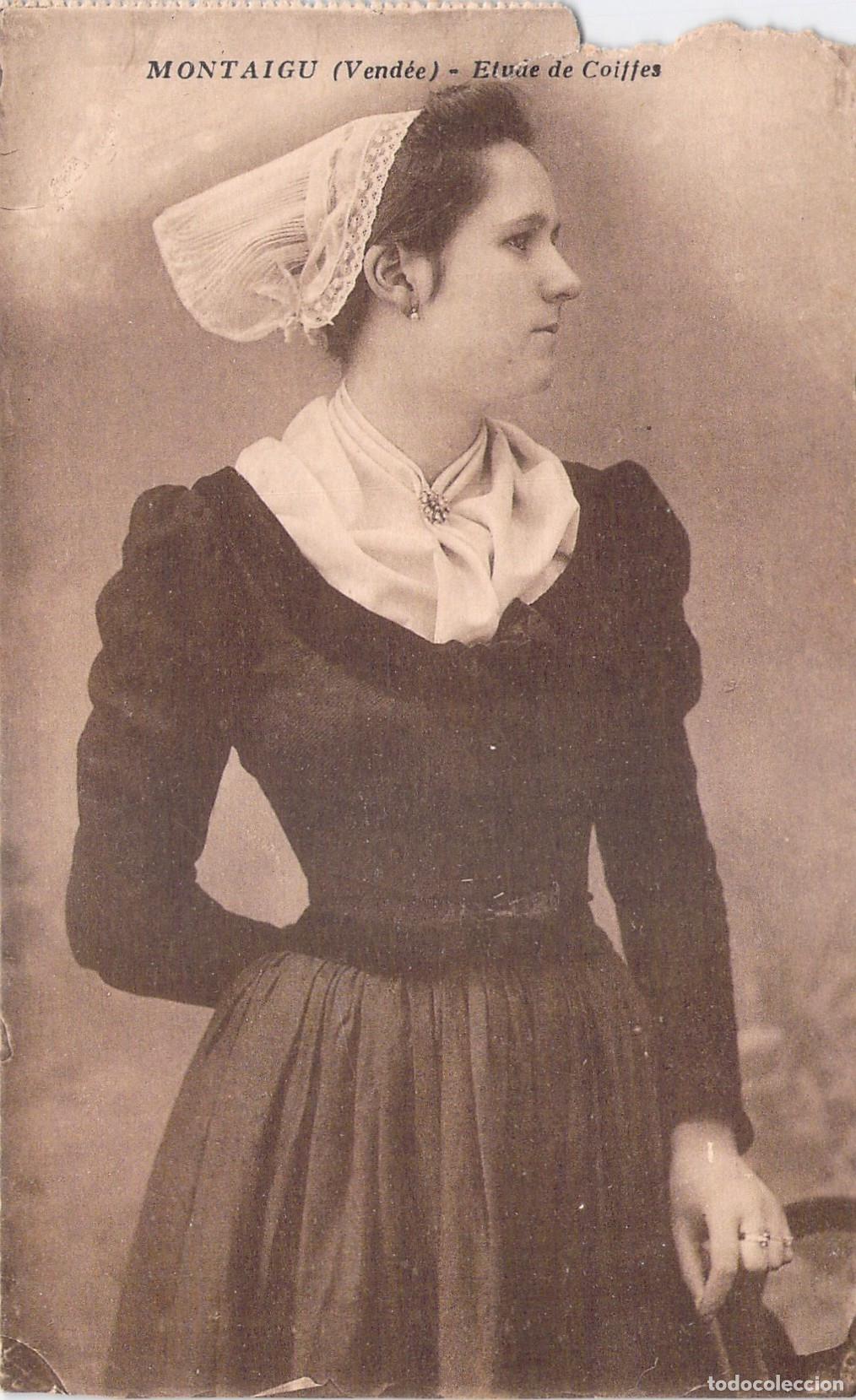 Postales: Postal Retrato de Mujer con Cofia Tradicional de Montaigu Vend&eacute;e Francia