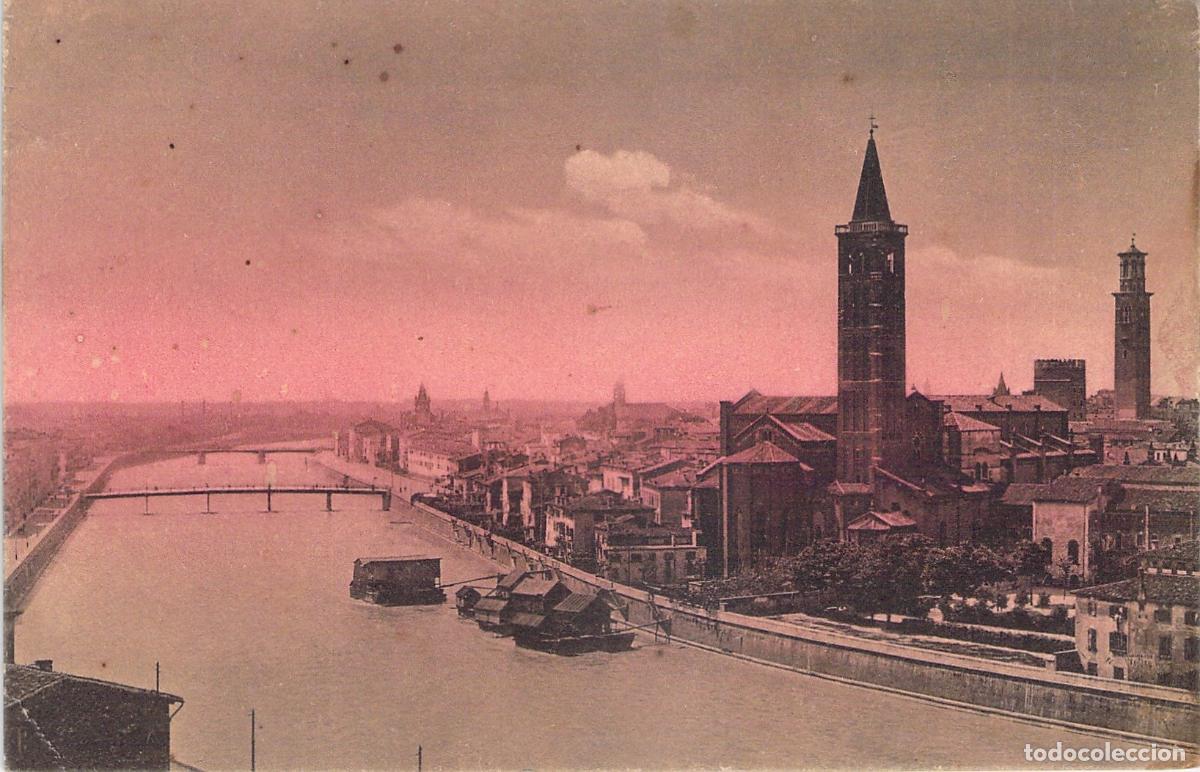 Postales: Postal de Verona Panorama con el R&iacute;o Adige e Iglesias