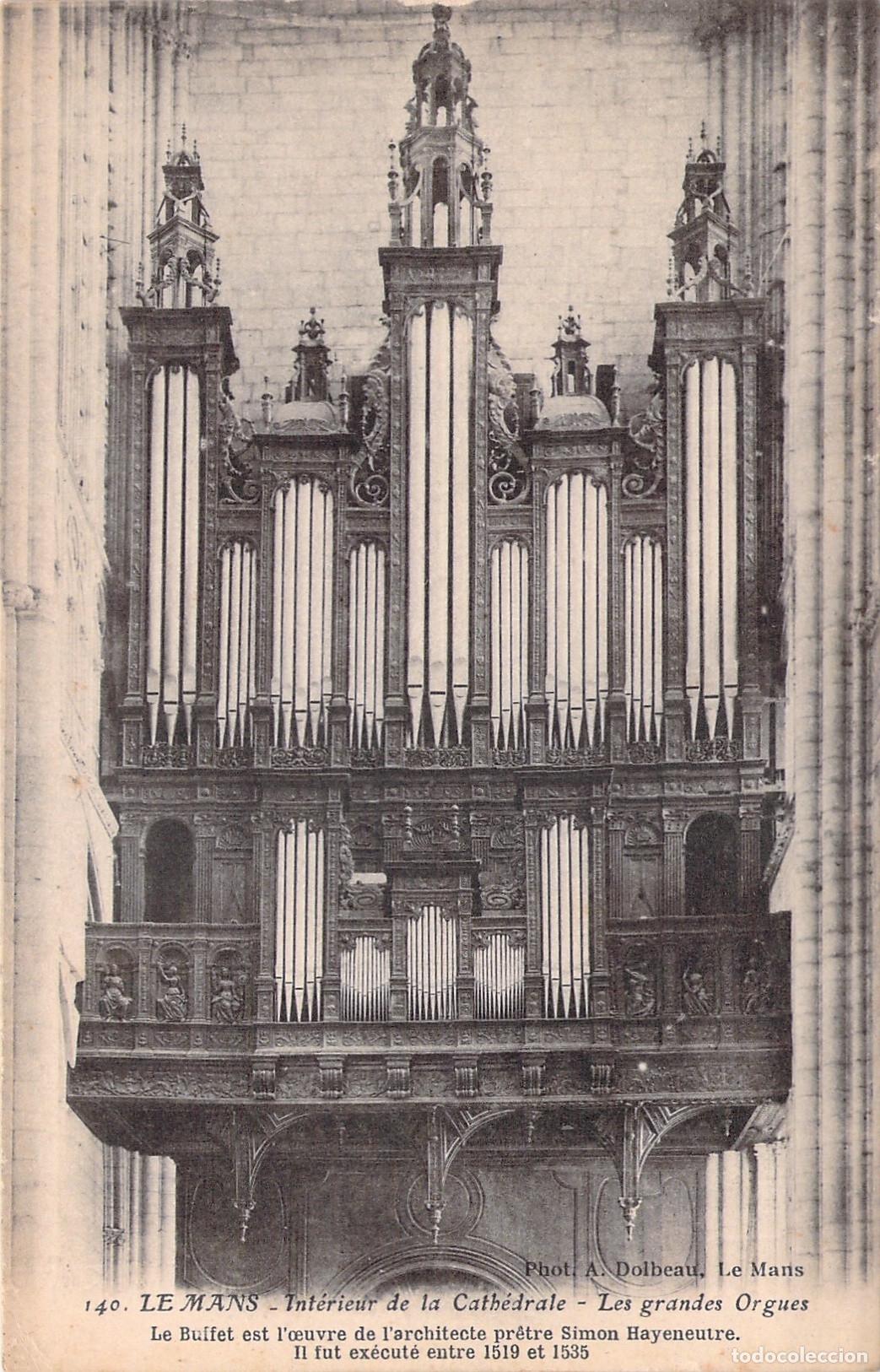 Postales: Postal del Gran &Oacute;rgano de la Catedral de Le Mans, Francia