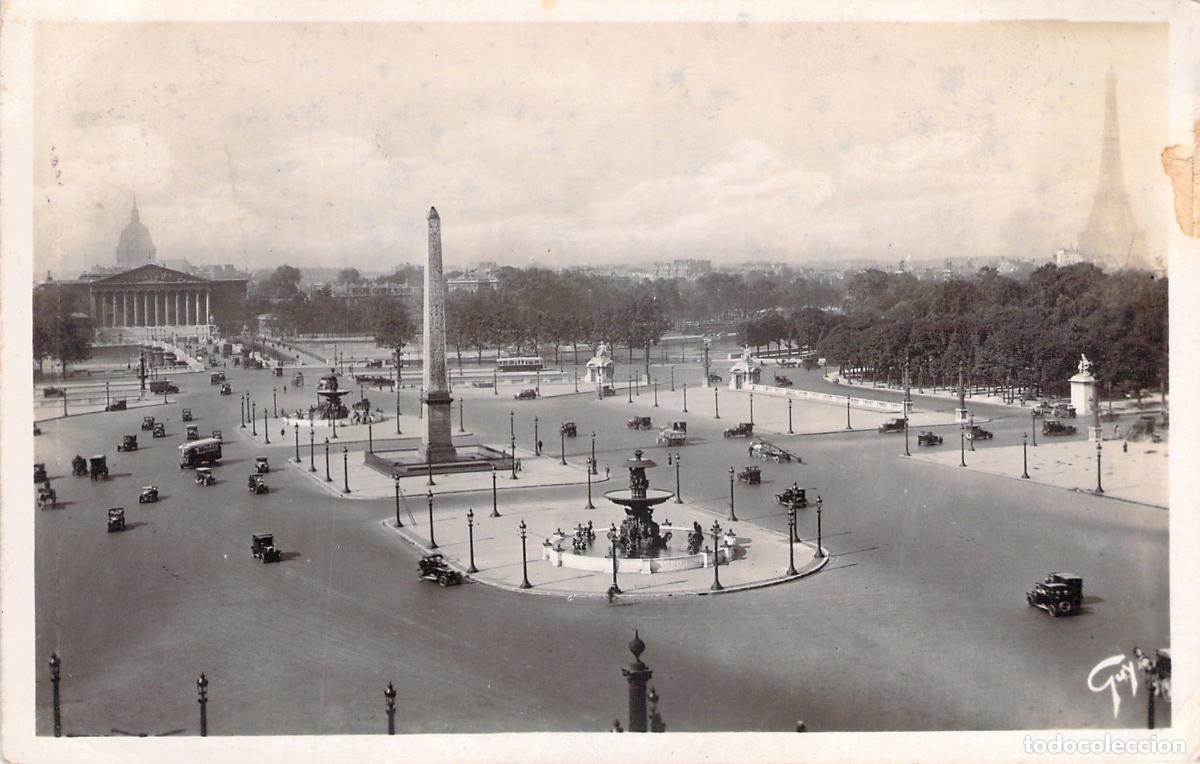 Postales: Postal de la Plaza de la Concordia de Par&iacute;s con Obelisco y Fuentes