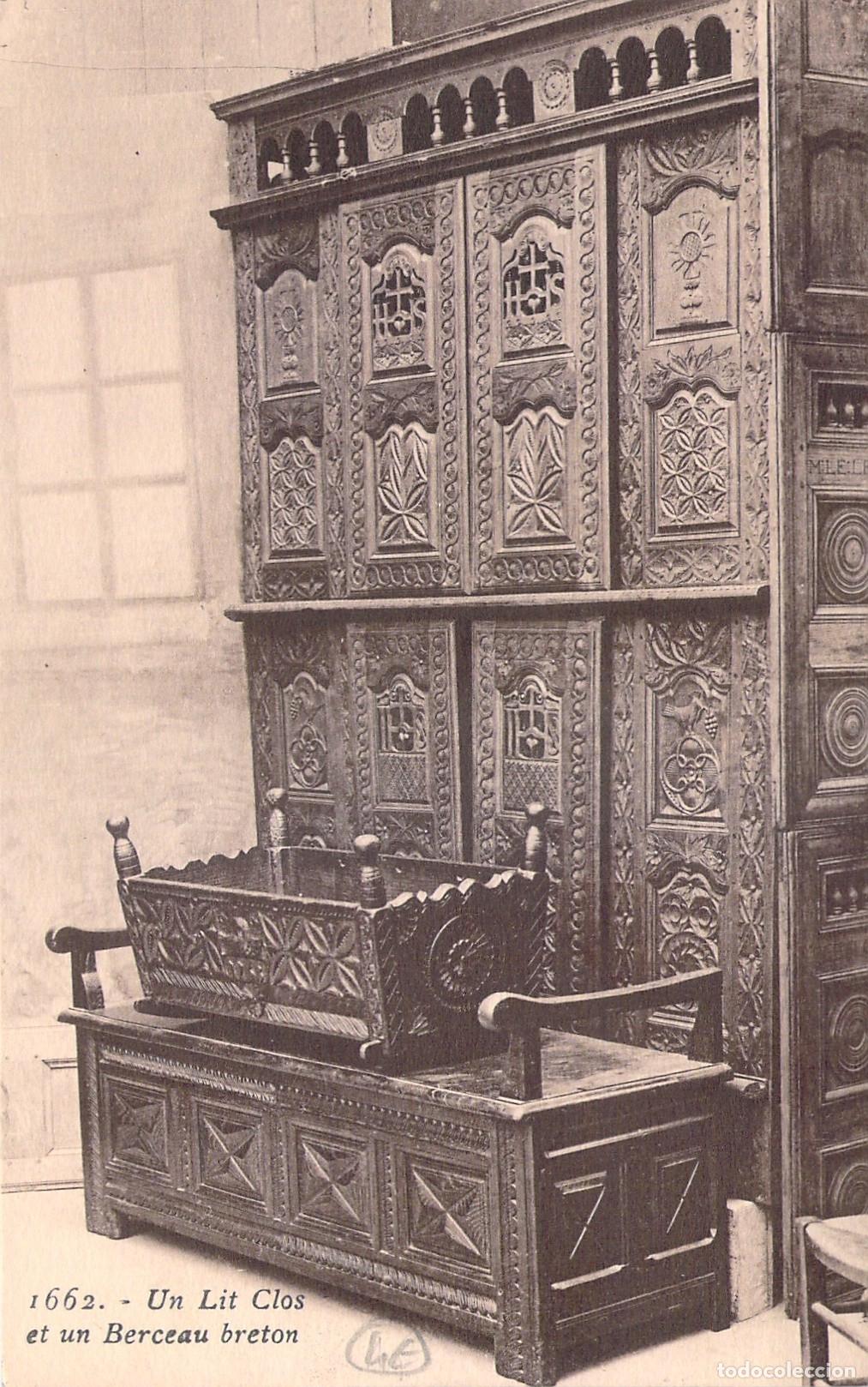 Postales: Postal Antigua de Cama Cerrada y Cuna Bretona de Quimper