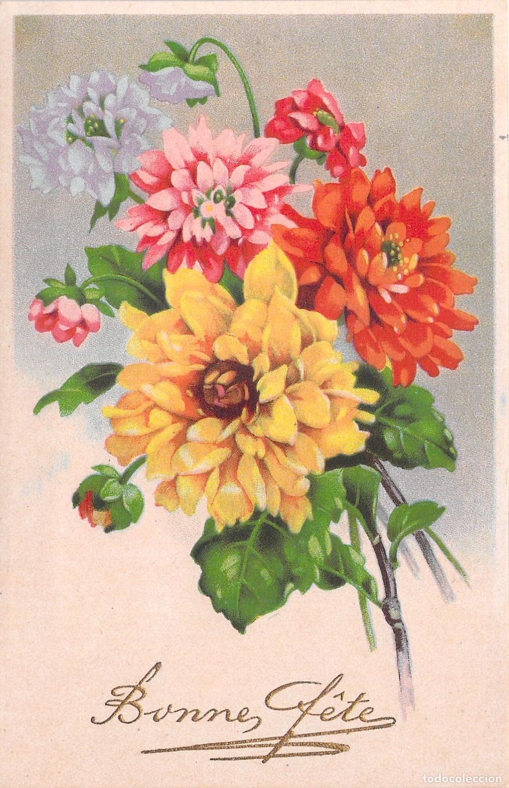 Postales: Postal de Felicitaci&oacute;n Bonne F&ecirc;te con Ramillete de Flores