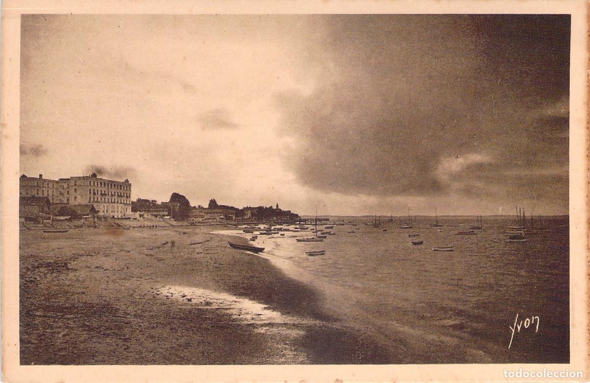 Postales: Postal Arcachon Francia - Playa al Atardecer con Barcos