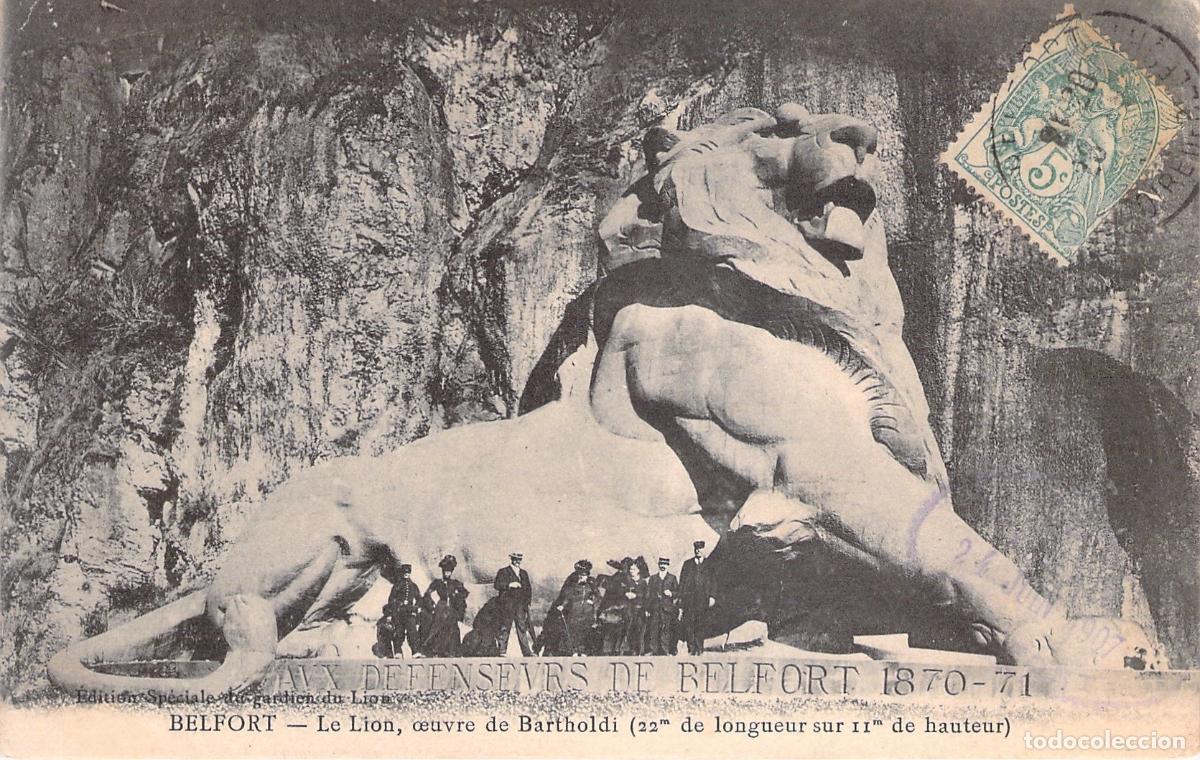 Postales: Postal del Le&oacute;n de Belfort, Monumento de Bartholdi en Francia