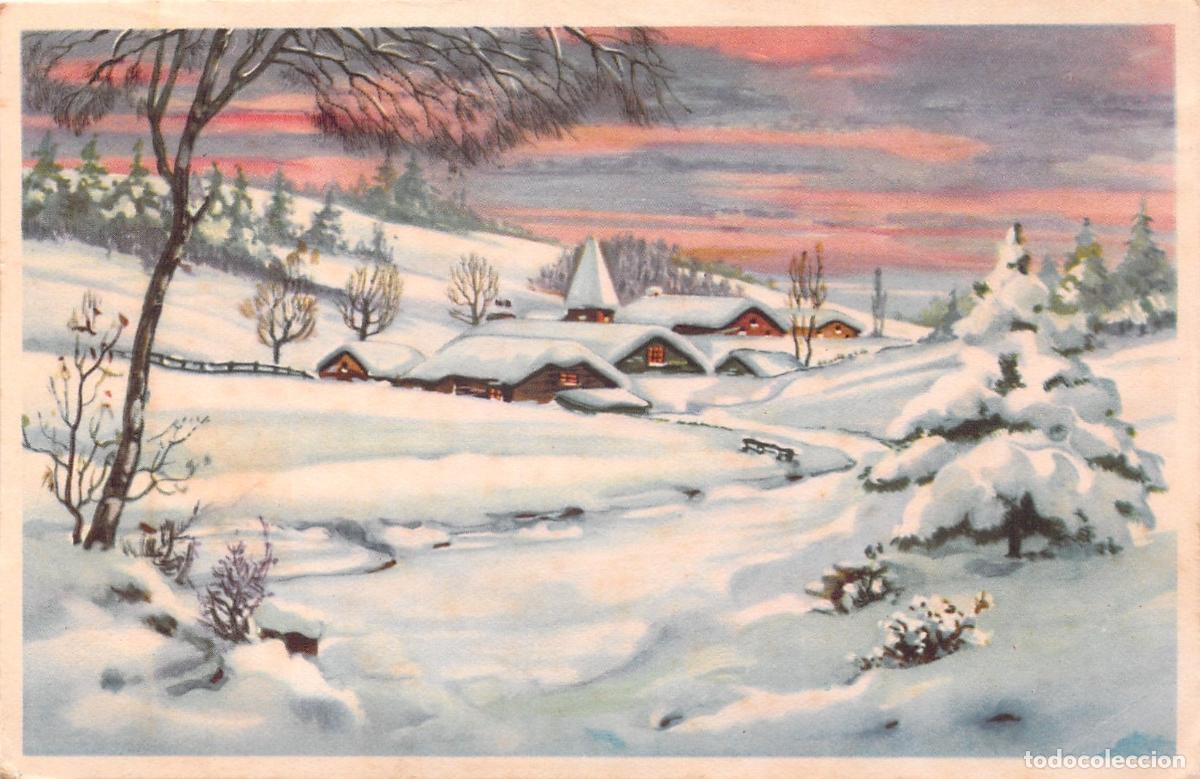 Cartes Postales: Postal de Paisaje Invernal Nevado con Caba&ntilde;as de Monta&ntilde;a
