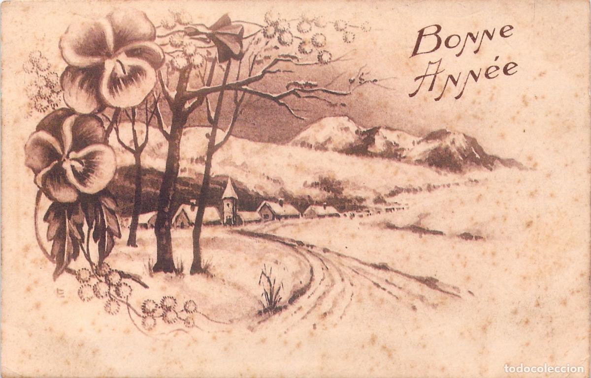 Cartes Postales: Postal Francesa de A&ntilde;o Nuevo Bonne Ann&eacute;e con Paisaje Invernal