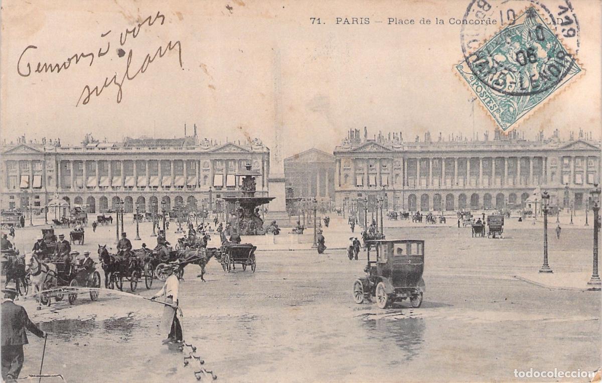 Cartes Postales: Postal Antigua de la Place de la Concorde en Par&iacute;s con Carruajes