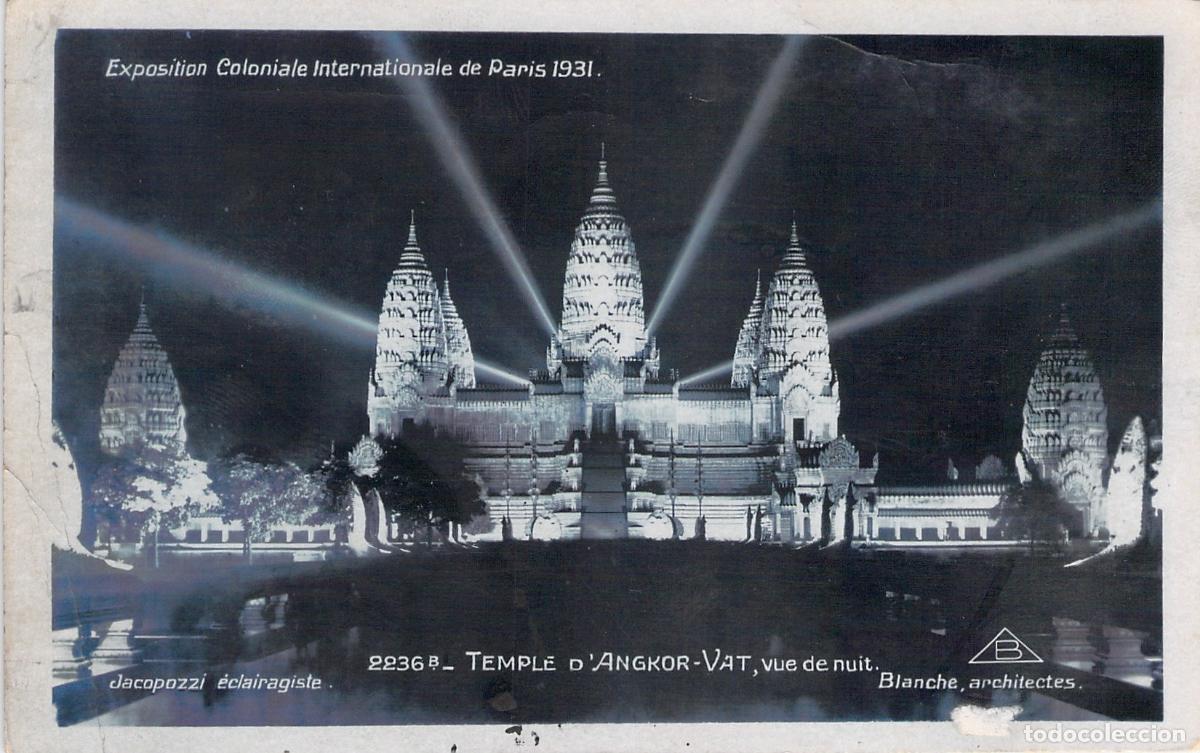 Cartes Postales: Postal Exposici&oacute;n Colonial de Par&iacute;s Templo de Angkor Wat de Noche