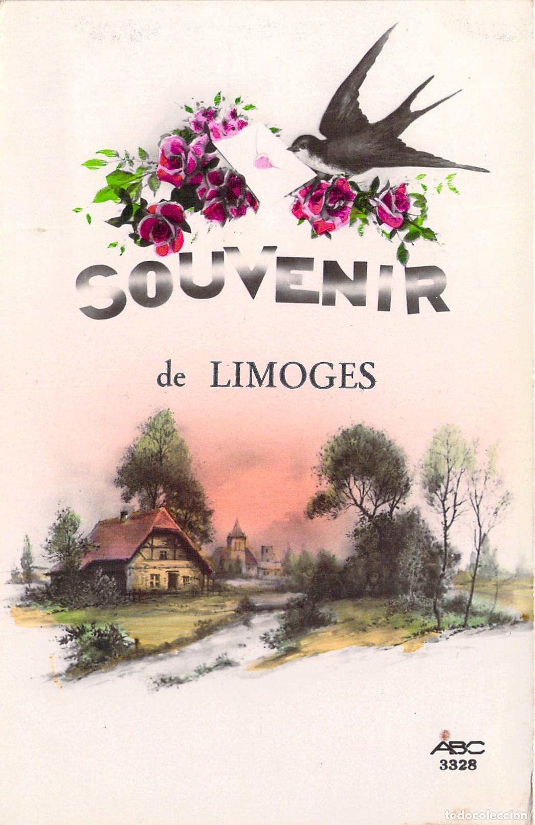 Cartes Postales: Postal Souvenir de Limoges con Ilustraci&oacute;n de Golondrina y Paisaje