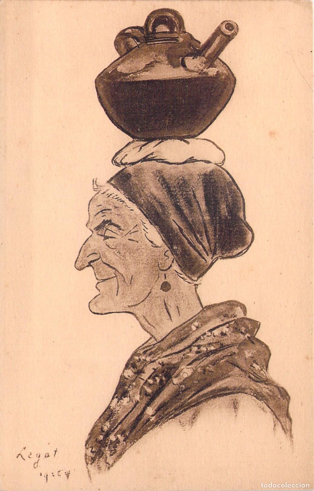 Postales: Postal Ilustraci&oacute;n de Vieja Vasca con Jarra de Agua de Legat