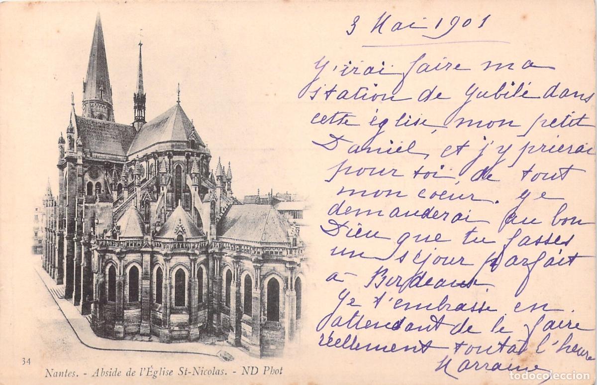 Postales: Postal de la &Aacute;bside de la Iglesia de San Nicol&aacute;s en Nantes